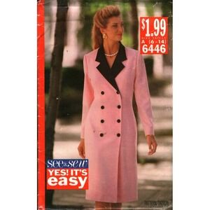 Butterick See & Sew 6446 Vintage 1992 Double Breasted Dress Pattern Size 6-12